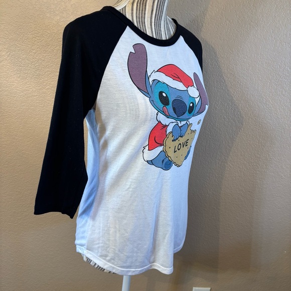 Disney Stitch Raglan Top Medium White Black 3/4 Sleeve Baseball Tee Jerry Leigh - Picture 5 of 16